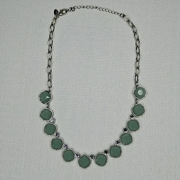 Lia Sophia Statement Necklace in Silver with Mint Green and Blue Accents - Picture 3 of 13